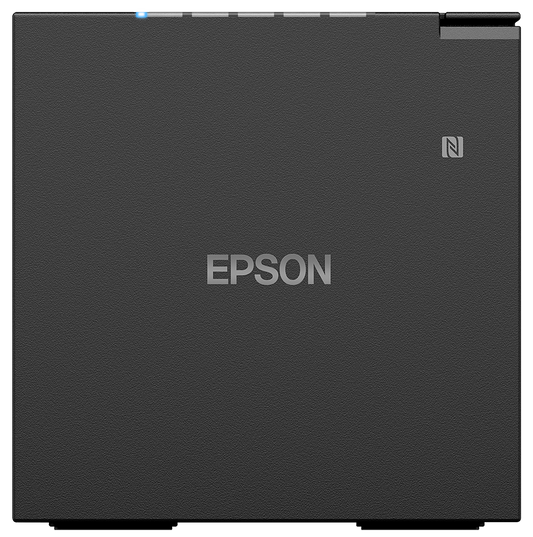 Epson TM-m50II compact POS receipt printer, black, serial + USB + Ethernet (C31CK52102) – top front view