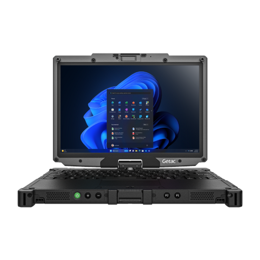 Getac V120 rugged 12.2-inch 2-in-1 laptop VV116YE4BDBA (Core Ultra 5, German keyboard), front view in notebook mode