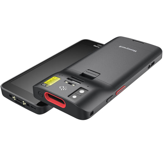 Honeywell CT37 Android mobile computer, black, 5G, S0703 2D imager (CT37-X1N-57E10DG) – angled back and front view
