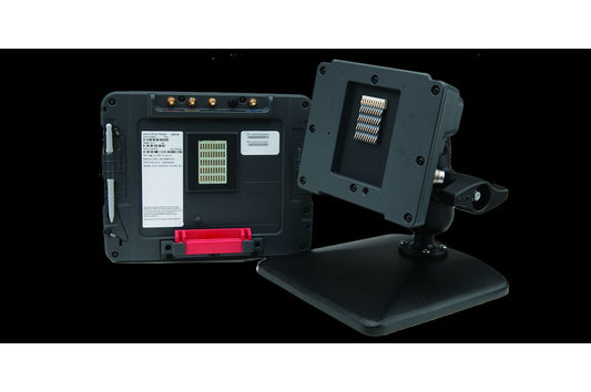 Honeywell Thor VM1A 8" Android vehicle-mount computer with integrated QWERTY keypad, outdoor, resistive touch (VM1A-L0N-1B3A20E) – back view with vehicle dock
