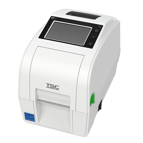 TSC TH320THC 2-inch healthcare desktop thermal transfer label printer, 300 dpi, white (TH320HC-A001-0002) – front 3/4 view, white