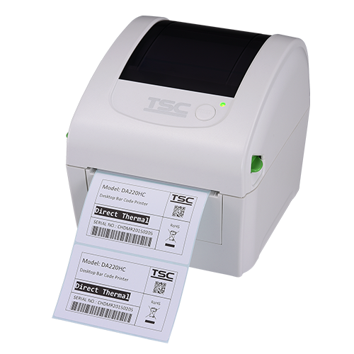 TSC DA220W 4-inch direct thermal desktop label printer for healthcare, 203 dpi, USB + RS-232 + Ethernet, white (DA220W-A001-1102) – front view