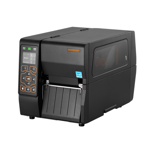 BIXOLON XT3-43 industrial label printer, 2.4-inch colour LCD, tear-off, 300 dpi, thermal transfer (XT3-43) – front angled view