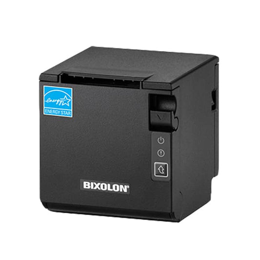 Bixolon SRP-Q200 compact thermal POS receipt printer, Ethernet + dual-band Wi-Fi, black (SRP-Q200EWDK) – front view