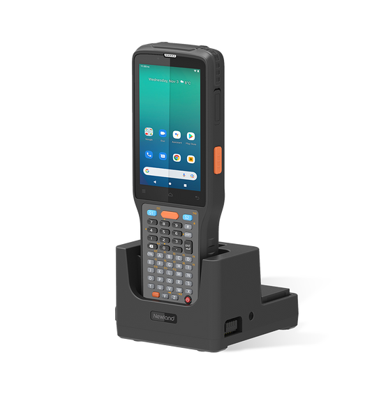 Newland N7 Cachalot Pro II Android mobile computer, 47-key keypad, near/far 2D imager (N7-Pro-W4-E4) – front view in charging cradle