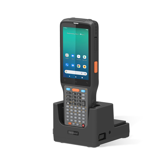 Newland N7 Cachalot Pro II Android mobile computer, 47-key keypad, near/far 2D imager (N7-Pro-W4-E4-A13) – front view in charging cradle
