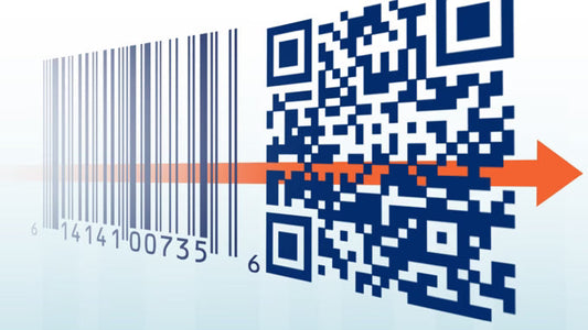 1D barcode transitioning to a 2D QR code, illustrating the GS1 Sunrise 2027 shift