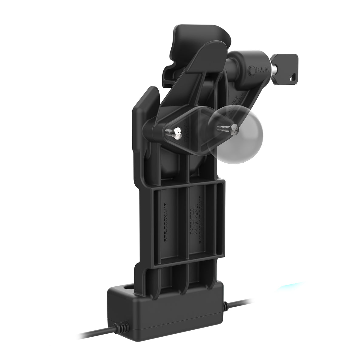 RAM Mounts GDS Uni-Conn left-locking tablet dock + USB-A with release lever – another angle