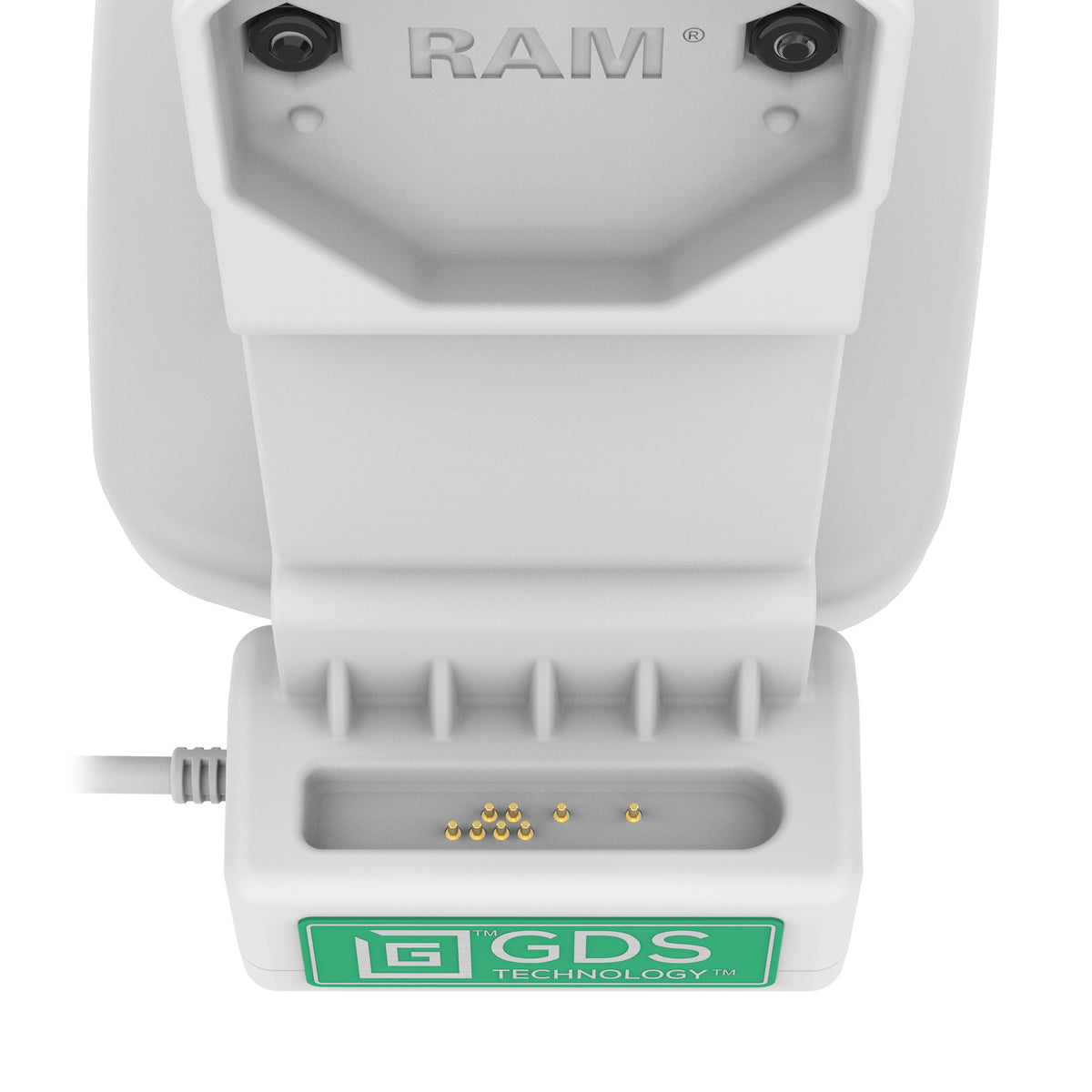RAM Mounts GDS tilt and swivel dock with PoE and two USB-A ports for IntelliSkin tablets with Uni-Conn adapter in grey – further product photo
