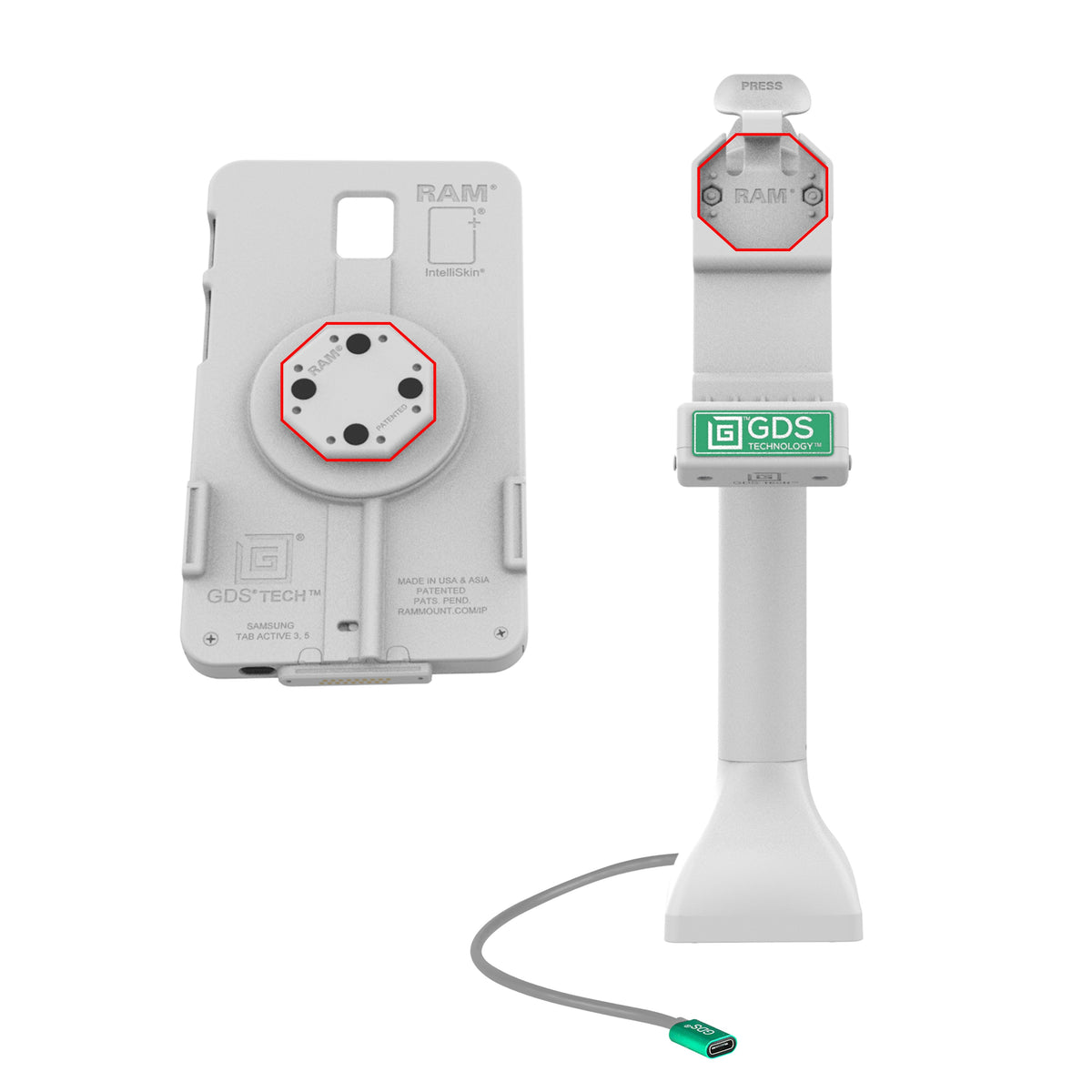 RAM Mounts GDS 14-inch pedestal dock with USB-C for IntelliSkin tablets with Uni-Conn adapter in grey – further product photo