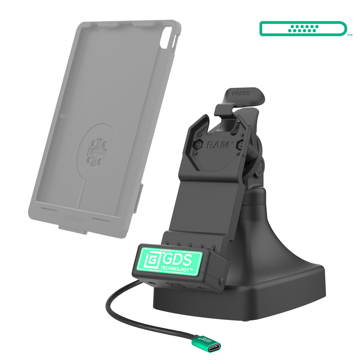 RAM Mounts GDS tilt and swivel dock with USB-C for IntelliSkin tablets with Uni-Conn adapter – alternative view
