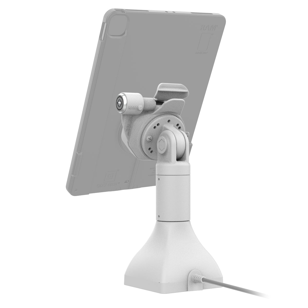 RAM Mounts GDS 7-inch key-locking pedestal dock with USB-C for IntelliSkin Thin-Case tablets with rear pogo pads in grey – additional view