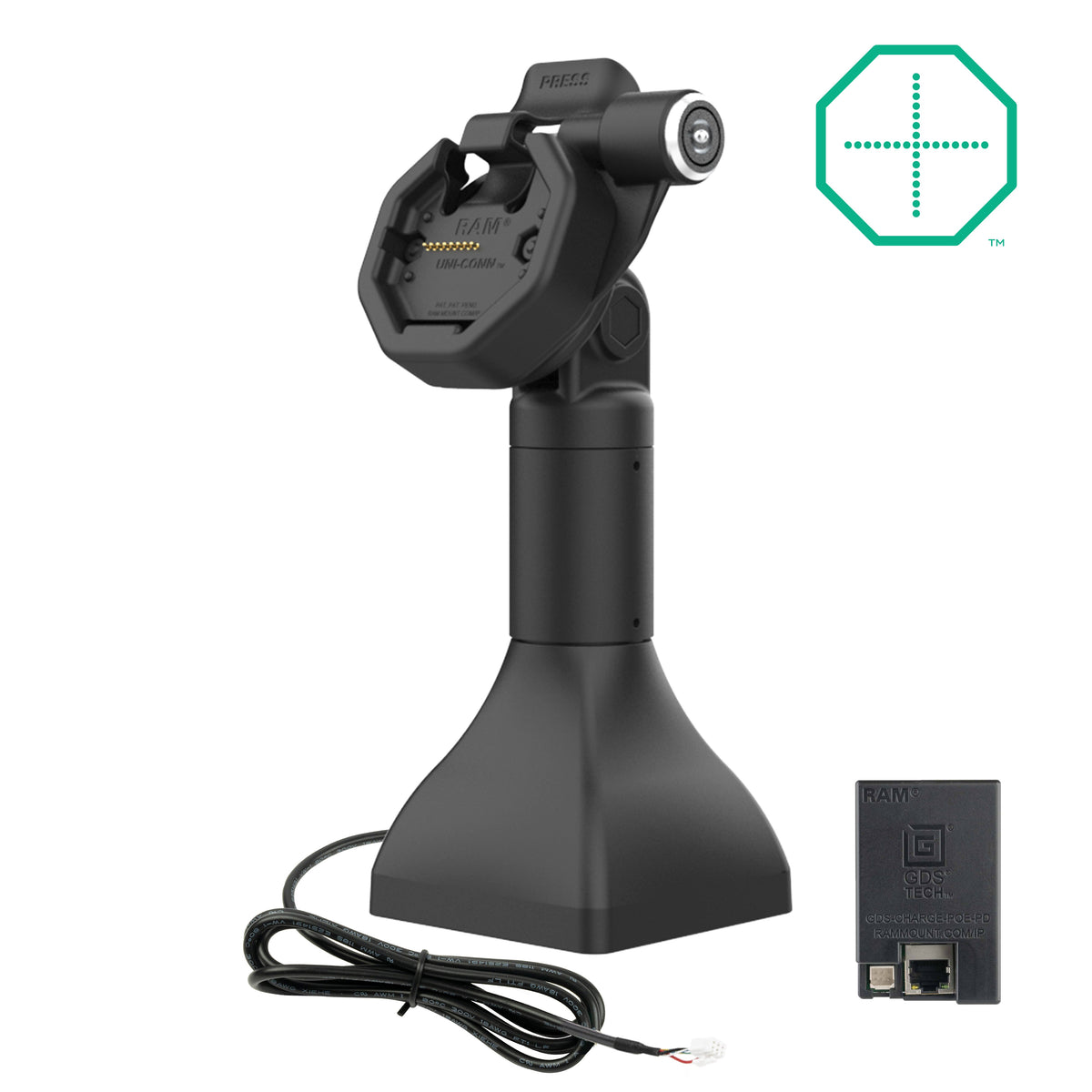 RAM Mounts GDS 7-inch key-locking pedestal dock with PoE for IntelliSkin Thin-Case tablets with rear pogo pads – main product photo