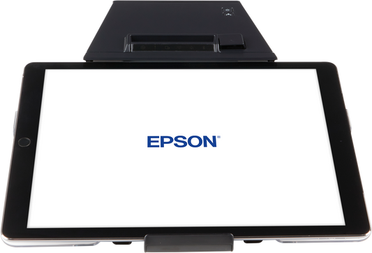 Epson TM-m30II-SL all-in-one POS receipt printer with built-in tablet mount, black (C31CH63512) – with tablet holder and tablet