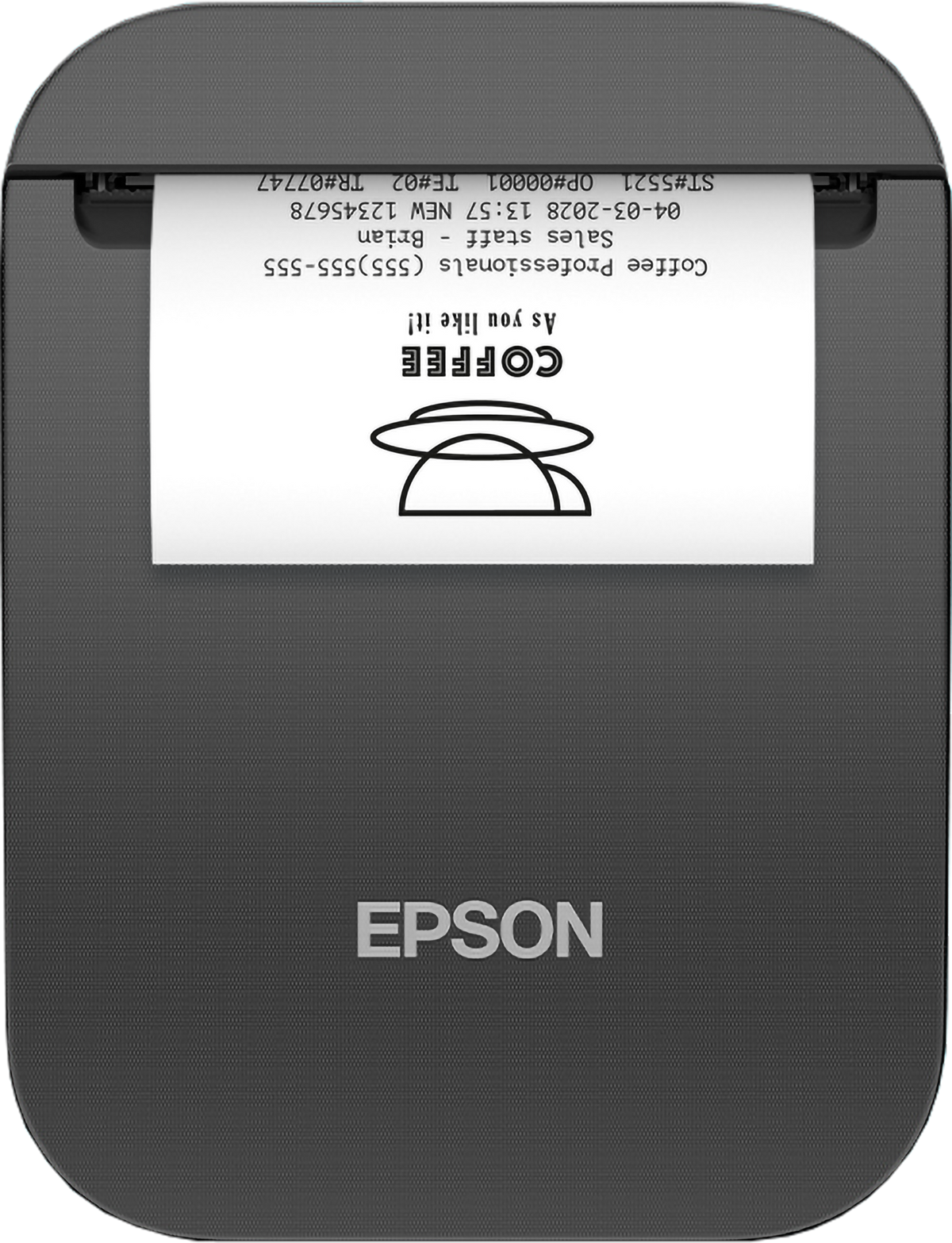 Epson TM-P20II 2-inch mobile receipt printer, Bluetooth, USB-C, black (C31CJ99101) – front view with receipt