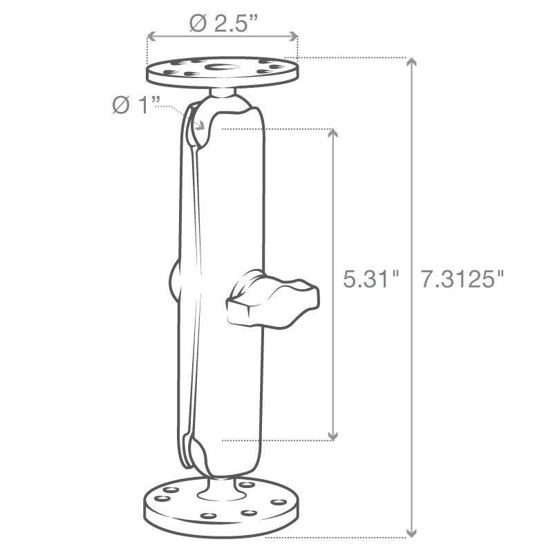 RAM Mounts B-size double ball mount with two round AMPS plates, long arm (RAM-B-101U-C) – another angle