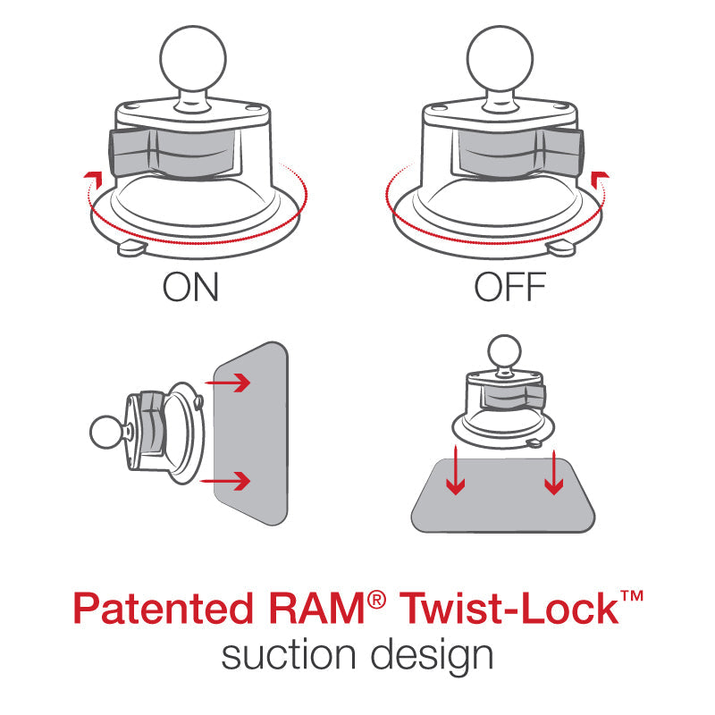 RAM Mounts B-size Twist-Lock suction cup mount with round AMPS plate, long arm (RAM-B-166-C-202U) – alternative view