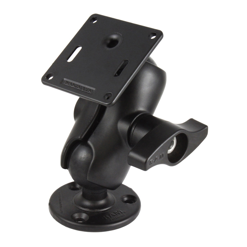 RAM Mounts D-size double ball mount with 75 × 75 mm VESA plate and jam nut arm – product photo