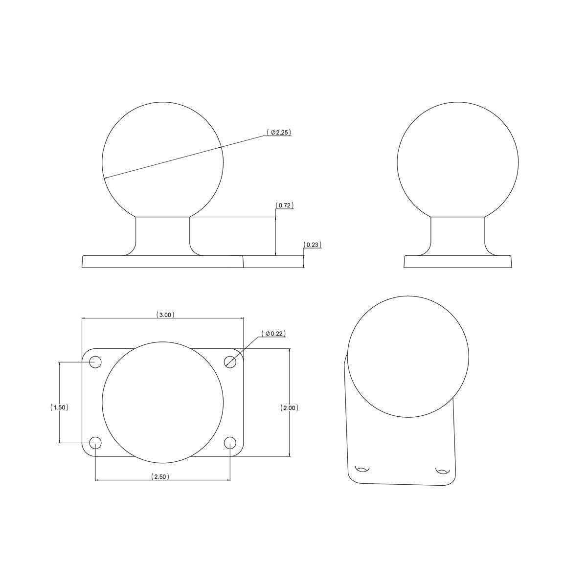 RAM Mounts D-size ball base with 1.5 x 2.5 inch hole pattern – alternative view