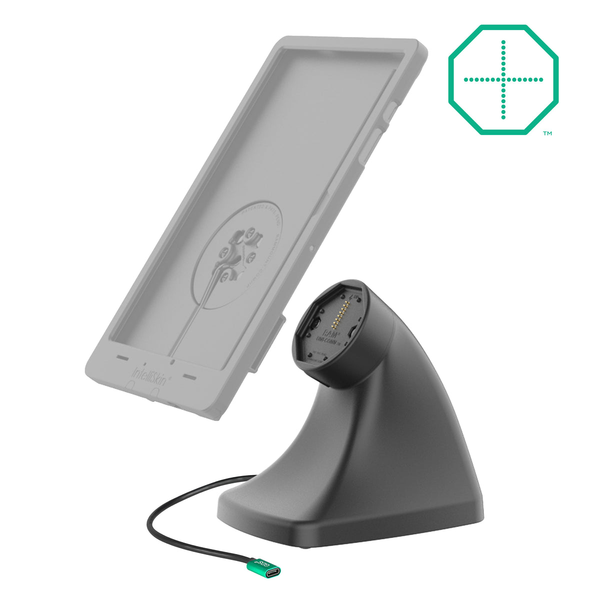 RAM Mounts GDS Uni-Conn magnetic kiosk dock with USB-C for IntelliSkin Thin-Case tablets – alternative view