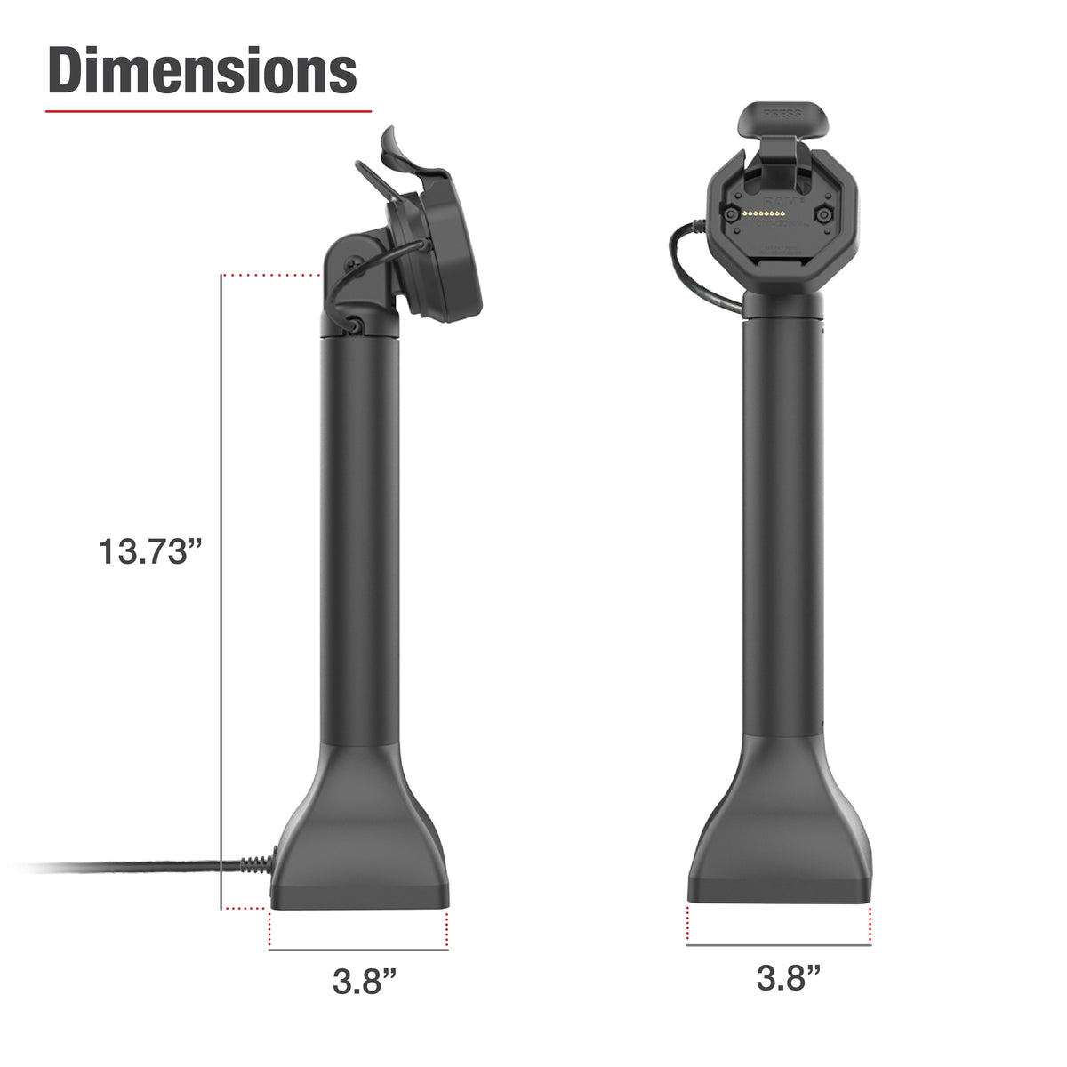 RAM Mounts GDS 14-inch pedestal dock with PoE for IntelliSkin Thin-Case tablets with rear pogo pads – further product photo