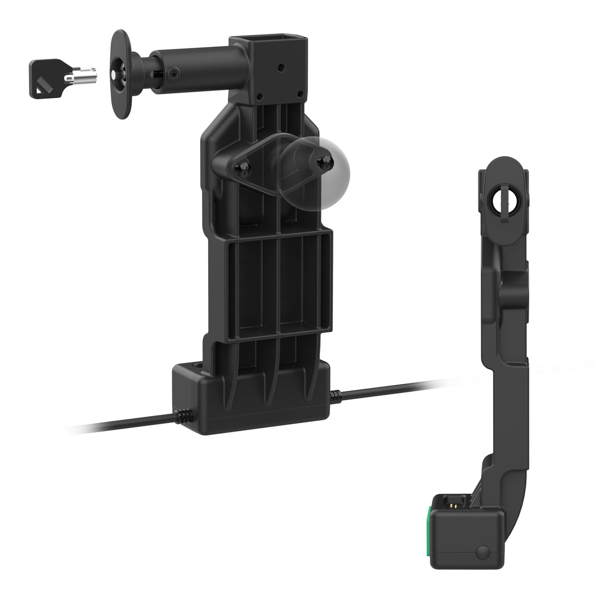 RAM Mounts GDS Uni-Conn locking tablet dock + USB-A with release button – another angle
