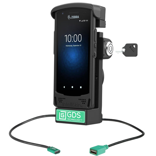 RAM Mounts GDS key-locking powered dock with USB-A for Zebra EC50 and EC55 in IntelliSkin – main view