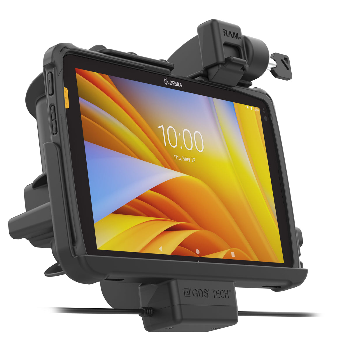 RAM Mounts locking GDS dock + data for Zebra ET40, ET45 and ET401 10-inch tablets in IntelliSkin – further product photo