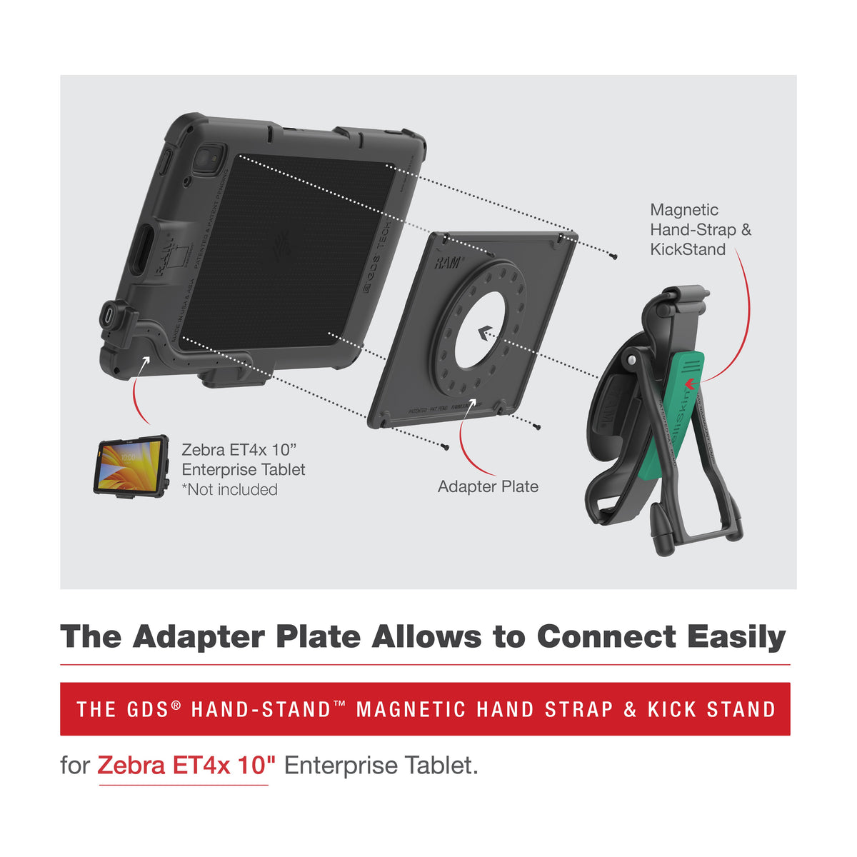 RAM Mounts GDS Hand-Stand Magnetic hand strap and kickstand for Zebra ET4x and ET401 10-inch tablets – second alternative view