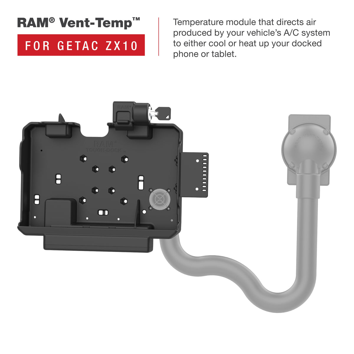 RAM Mounts key-locking power + dual USB data dock for Getac ZX10 rugged tablet – additional product photo