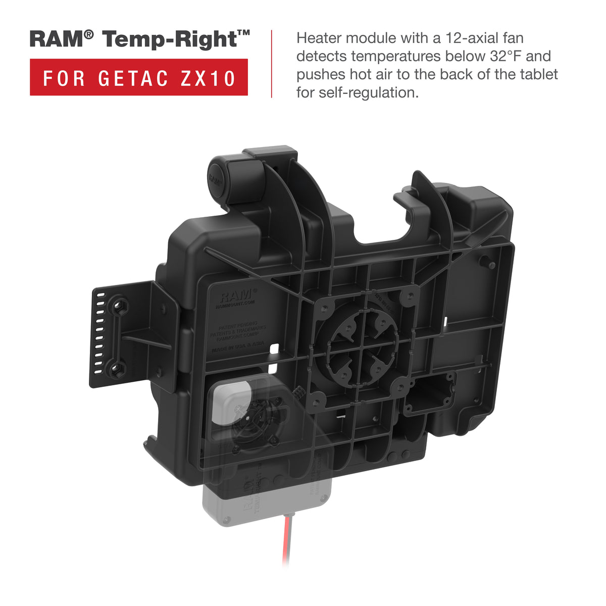 RAM Mounts Form-Fit holder for Getac ZX10 rugged tablet – another angle