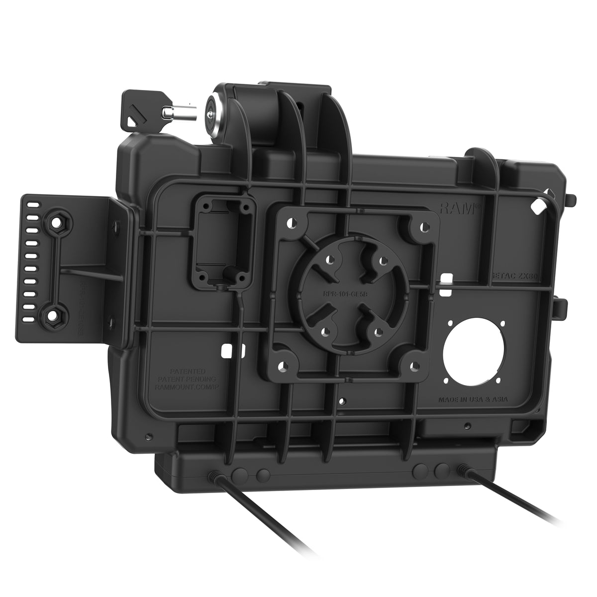 RAM Mounts key-locking power + dual USB data dock for Getac ZX80 rugged tablet – further view