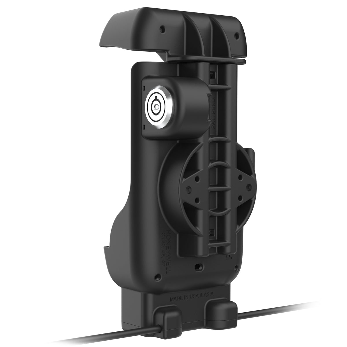 RAM Mounts key-locking powered dock + USB-a with heated pins for Honeywell CT40, CT45 and CT47 – another angle