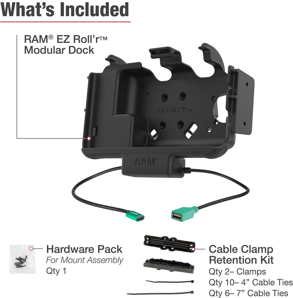 RAM Mounts EZ-Roll'r USB-C Modular Dock + Single USB-A for Samsung Tab Active5 and 3 – additional view