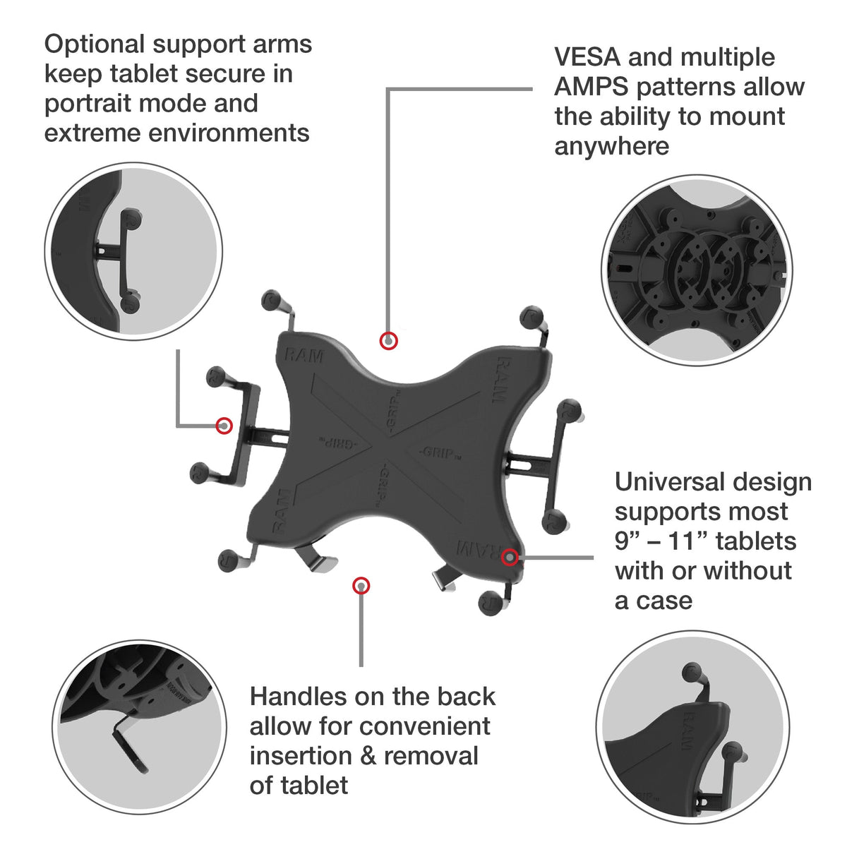 RAM Mounts X-Grip universal holder for 12-13 inch tablets – another view