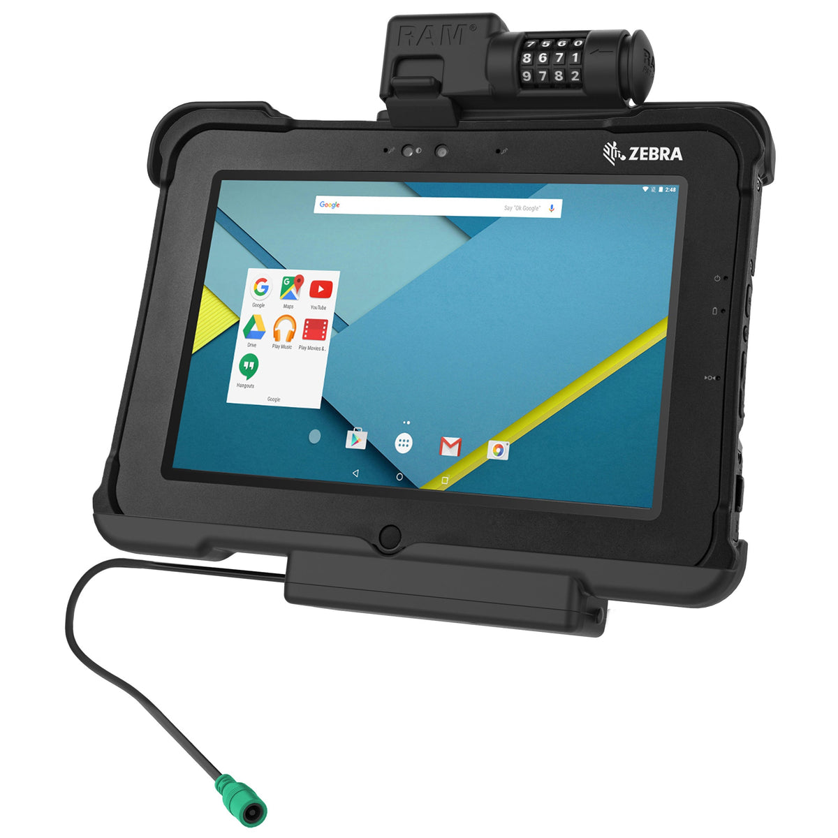 RAM Mounts combination-locking GDS powered dock for Zebra XSLATE L10 rugged tablet – main view