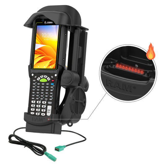 RAM Mounts powered dock with USB-A and heated pins for Zebra MC9400 and MC9300 – product photo