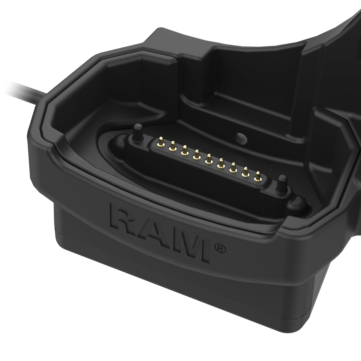 RAM Mounts powered dock with USB-A and heated pins for Zebra MC9400 and MC9300 – another angle