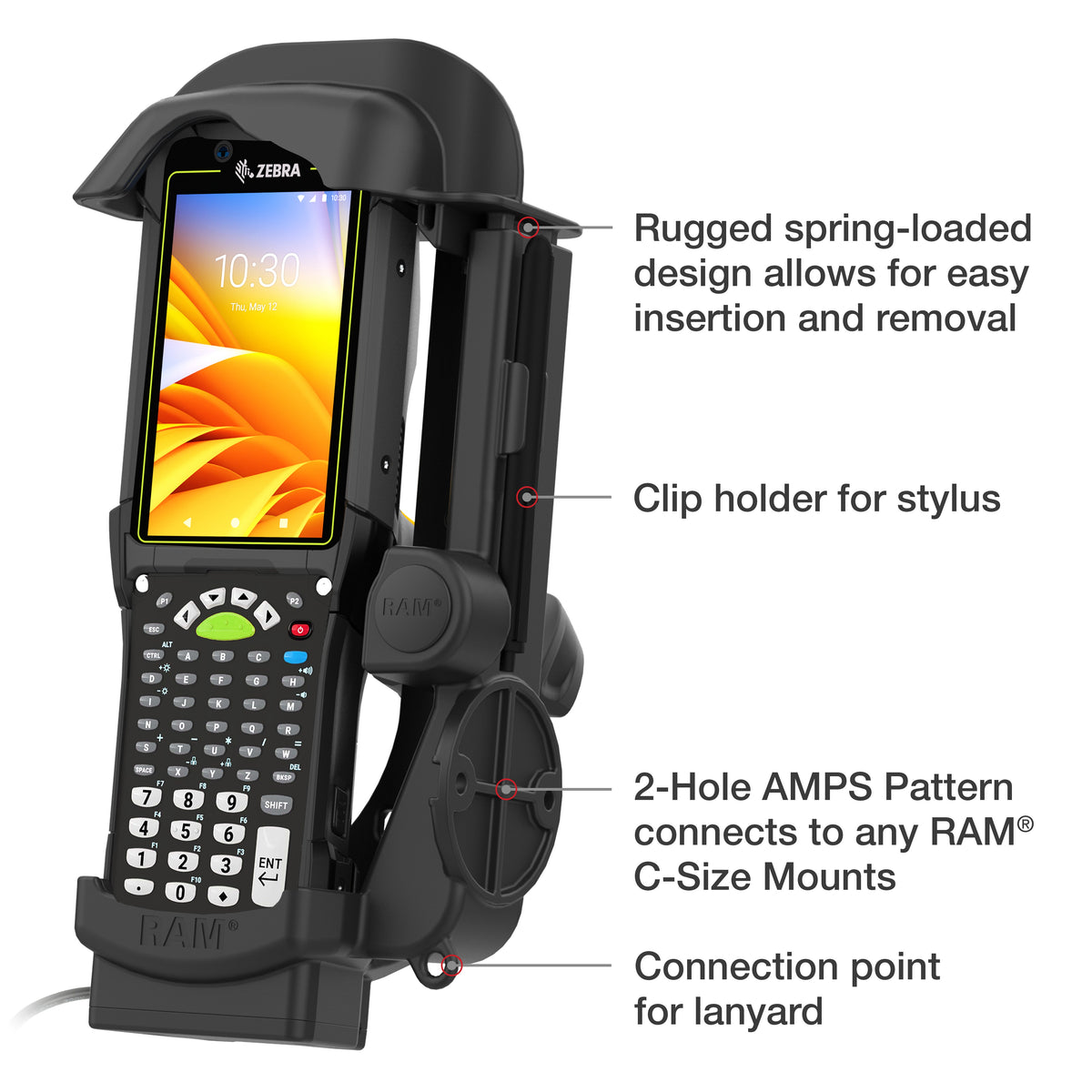 RAM Mounts powered dock with heated pins for Zebra MC9400 and MC9300 – further product photo