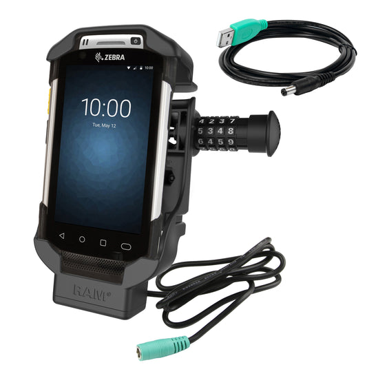 RAM Mounts combination-locking spring-loaded Form-Fit powered dock for Zebra TC70, TC72, TC75 and TC77 – product photo