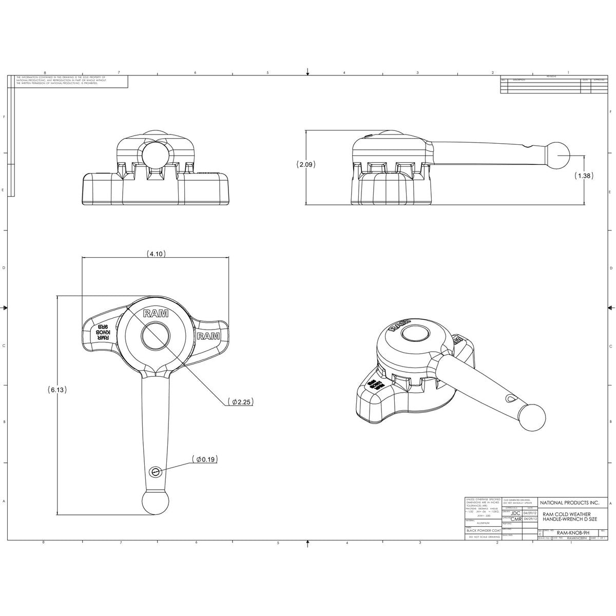 RAM Mounts Hi-Torq wrench on a D-size arm knob – alternative view