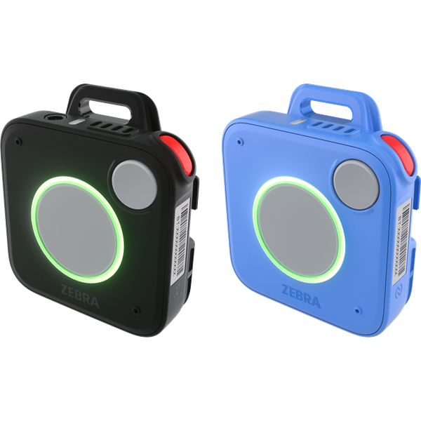 Zebra WS101 wearable communication device, retail model (black) with 3.5 mm jack and USB-C (WS1013-0NS00042EWR) – shown in black and blue