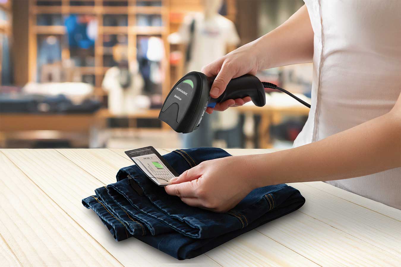Datalogic QuickScan QD2200 Barcode Scanner in use (QD2220-BK)