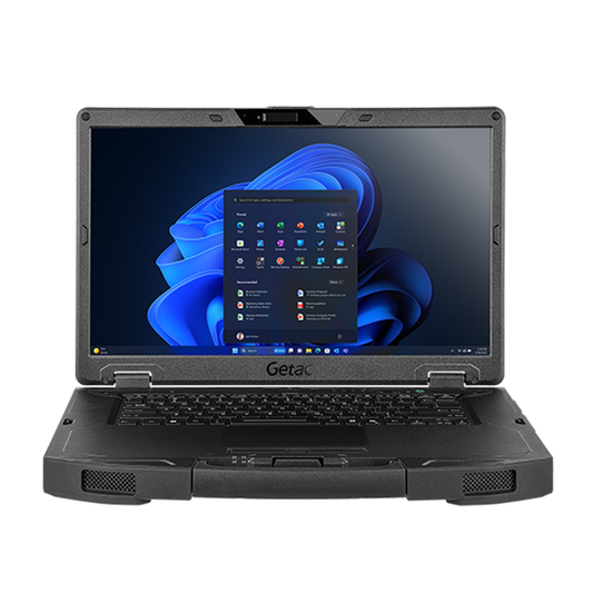 Getac S510 rugged 15.6-inch laptop SU1D6CQNSFXX (Core Ultra 5, 4G LTE, Nordic keyboard), front view with 15.6-inch Full HD touchscreen