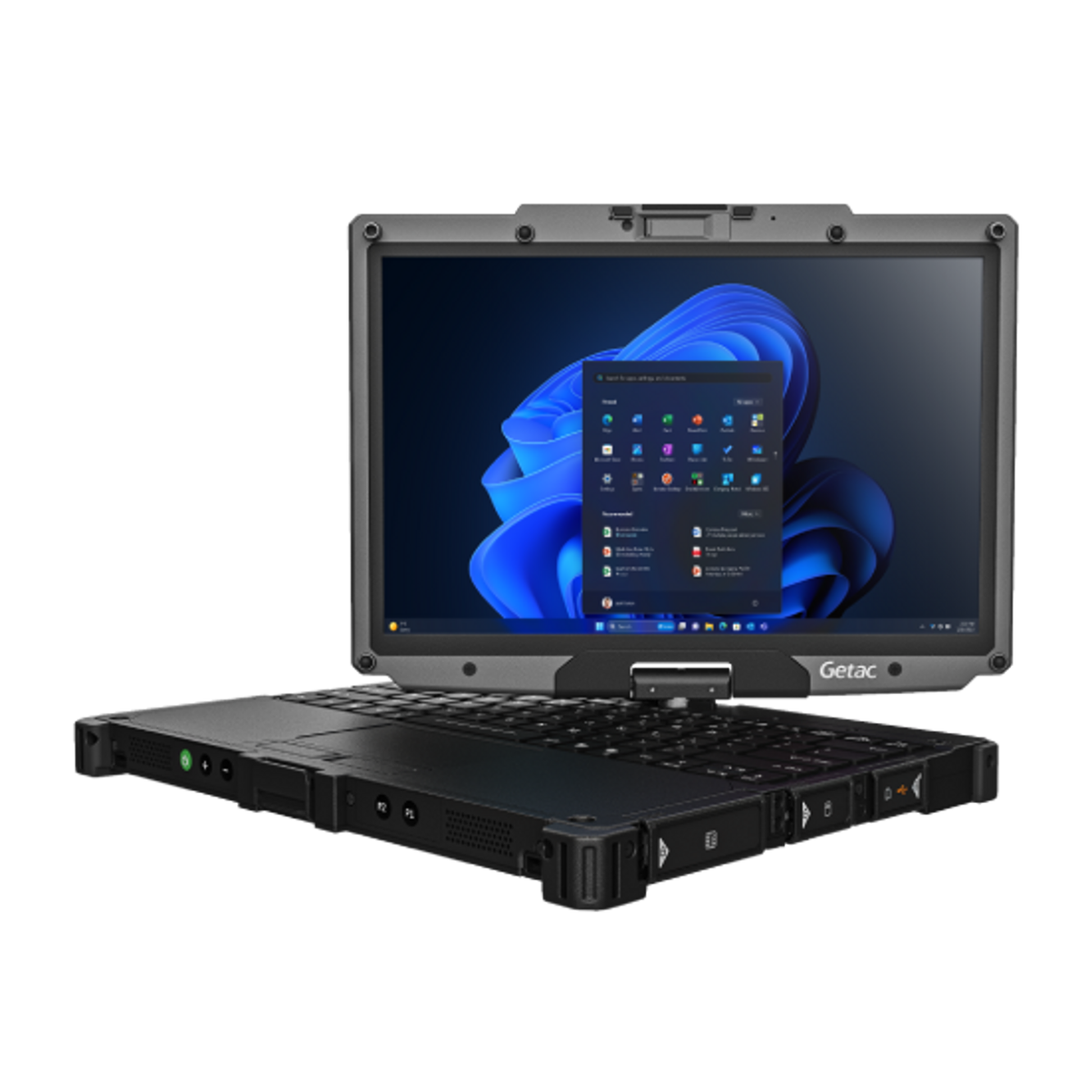 Getac V120 VV116YE4BDBA right three-quarter view with sealed port covers
