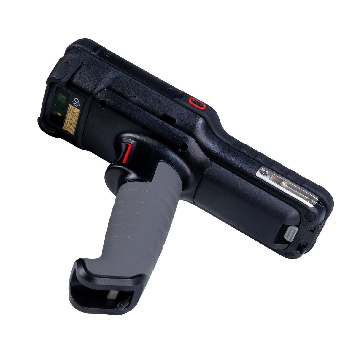 Honeywell CK67 ultra-rugged Android mobile computer, 51-key alphanumeric keypad, FlexRange 2D imager, 5G + Wi-Fi (CK67-X1N-58S1A0G) – back view with scan handle