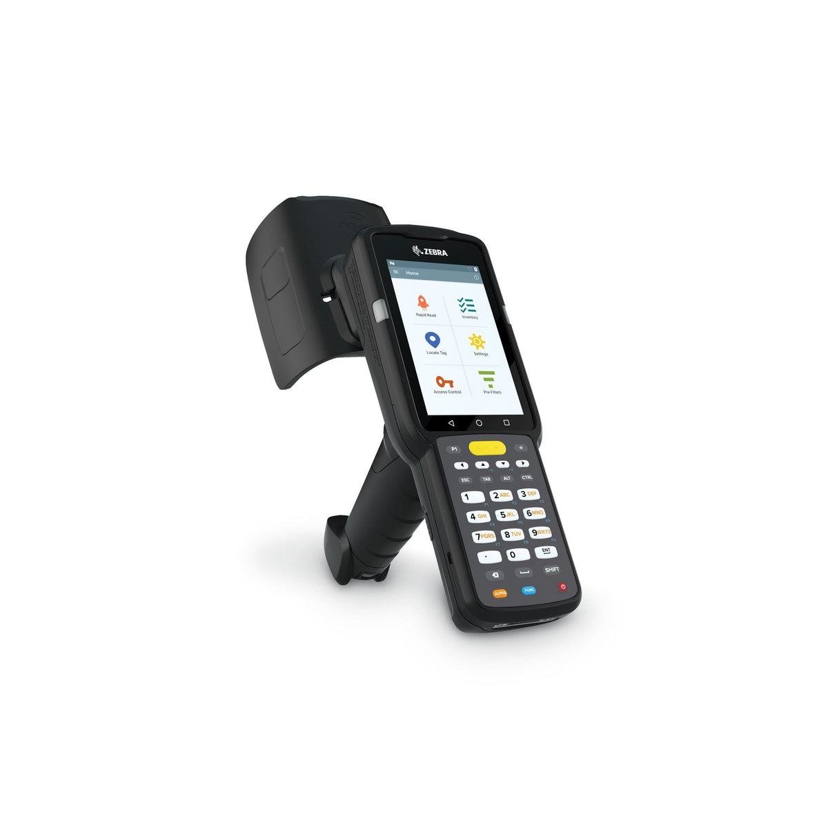 Zebra MC3390xR Kit rugged keypad mobile computer, integrated UHF RFID reader, pistol grip, 29-key numeric keypad (MC339U-GE2EG4EU-1SKT) – angled front view