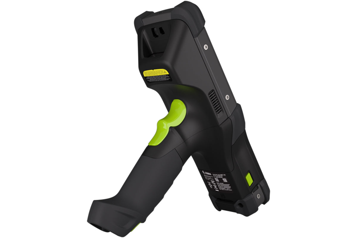 Zebra MC9450 rugged 5G keypad mobile computer, pistol grip, 53-key standard alphanumeric keypad (MC945B-3G1P6DSS-A6) – back angled view showing pistol grip