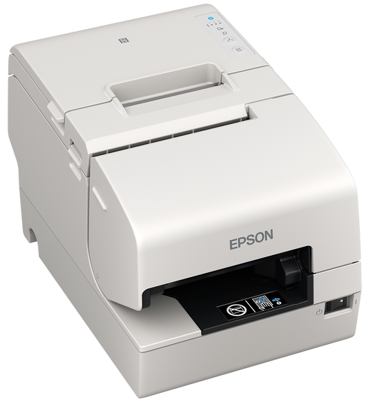 Epson TM-H6000VI hybrid multifunction POS receipt printer with MICR, white, serial (C31CL25111) – 3/4 view