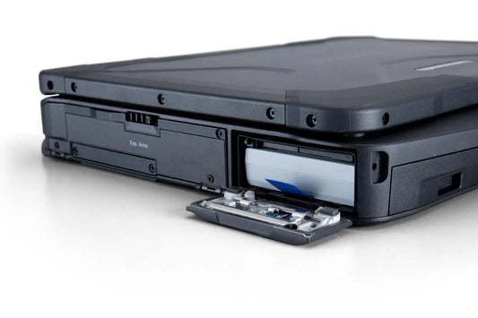 Panasonic TOUGHBOOK 40 mk2 (German QWERTZ) side view with open hot-swap battery bay and xPAK expansion area